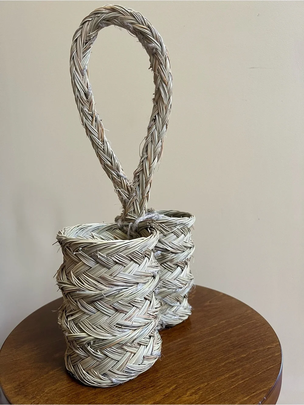 Esparto Grass Wine Holder Handwoven in Spain Natural Beige Khaki